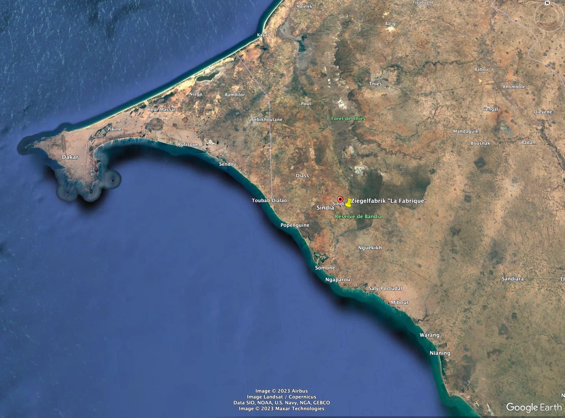 Lage der Ziegelfabrik im Senegal